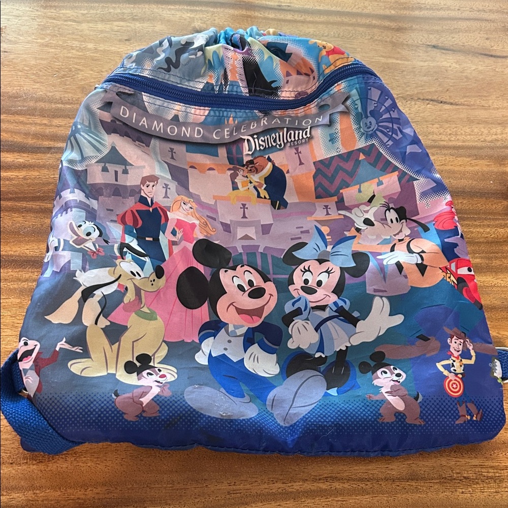 DISNEY Disneyland Diamond Celebration Drawstring Backpack with Characters